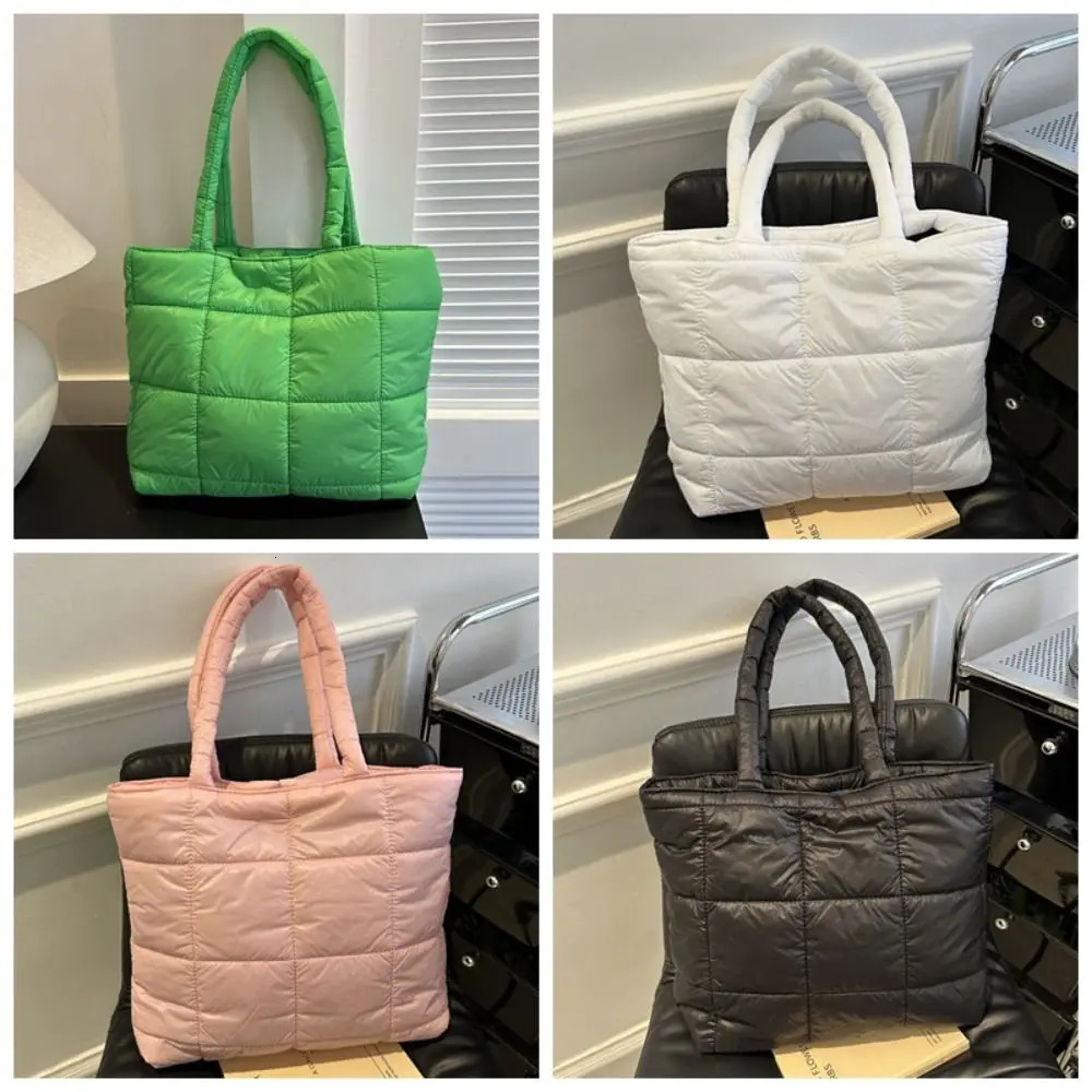 Fashion Nylon Space Cotton Handbag Padded Solid Color Cloud Tote Bag Large Capacity Handle Puffy Shoulder Girls 241213