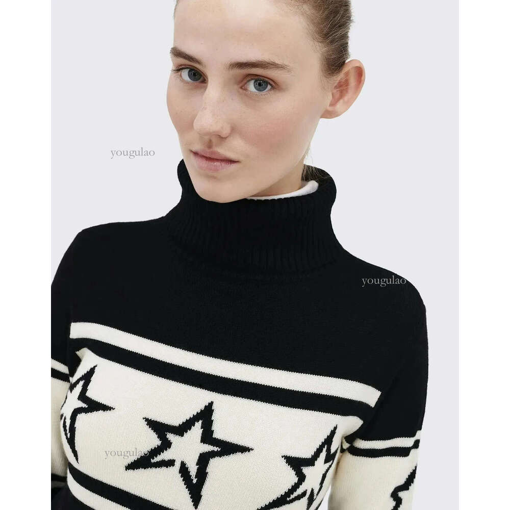 High end turtleneck sweaters for European and American women featuring a star stitched pattern for warmth and knitting 241202