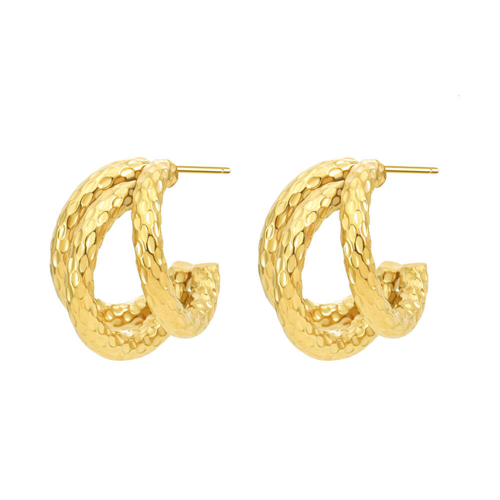small and exquisite three thread cshaped womens titanium steel plated gold simple corrugated earrings fried dough twists type jewelry