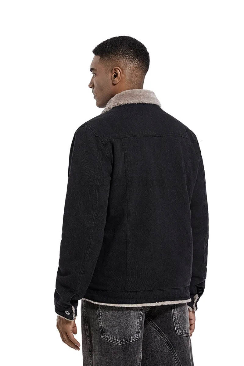 COLDKER Autumn Winter Fur Collar Jacket for Men Warm Thicken Fleece Mens Jeans Jacket and Coat Casual Fashion Denim Jacket Men 241220