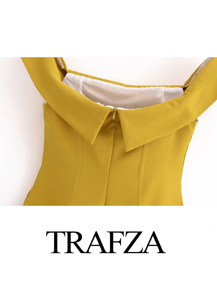 TRAFZA Womens Sexy Fashion 2piece Set with Side Seam Back Zipper Shoulders and Elegant High Waist Elastic Flare Pants Unprinted Good Product 241211