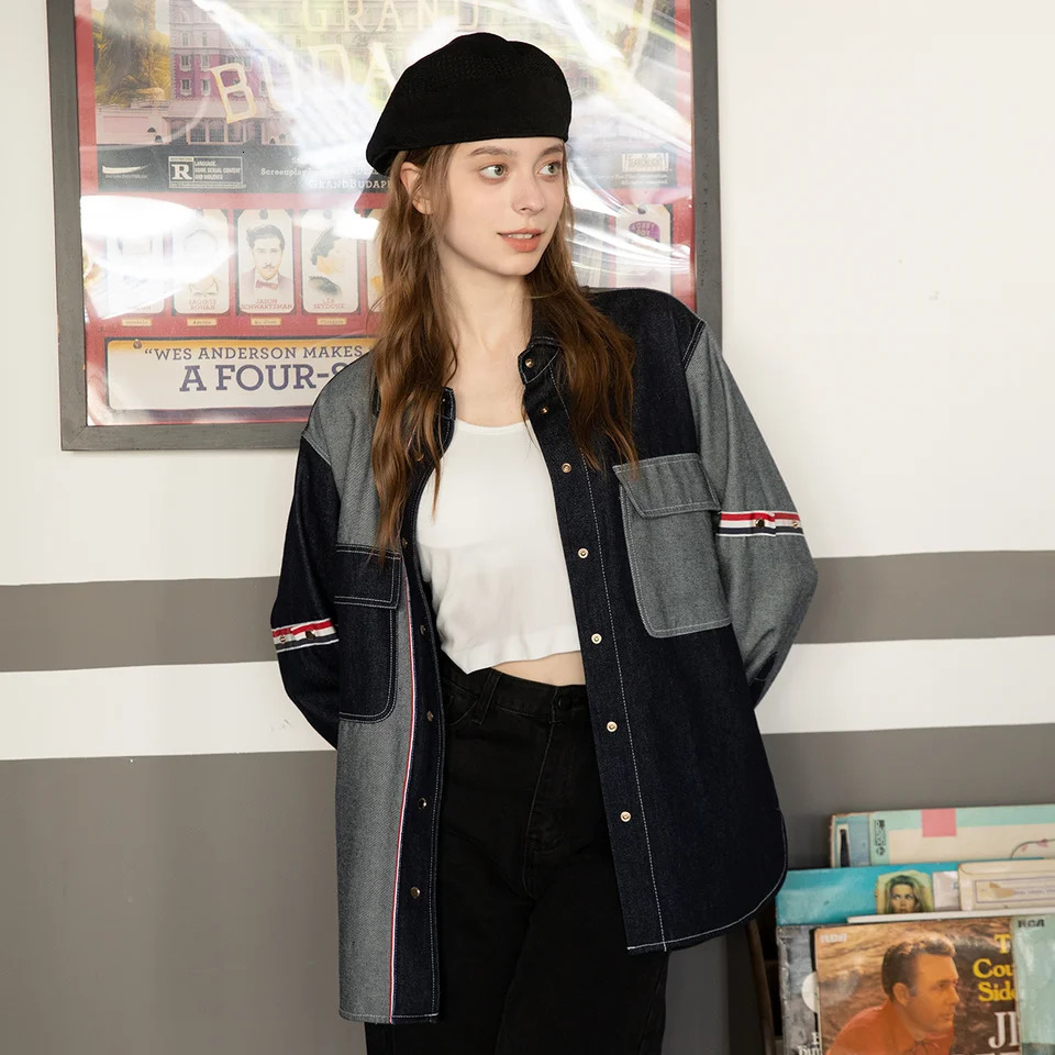 TC641 90% Wool blouse y womens clothing autumn Stitched colorblock n clothes 241218
