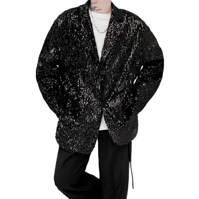 ed sequin small suit for men loose fitting Korean fashion versatile and personalized performance jacket 241218