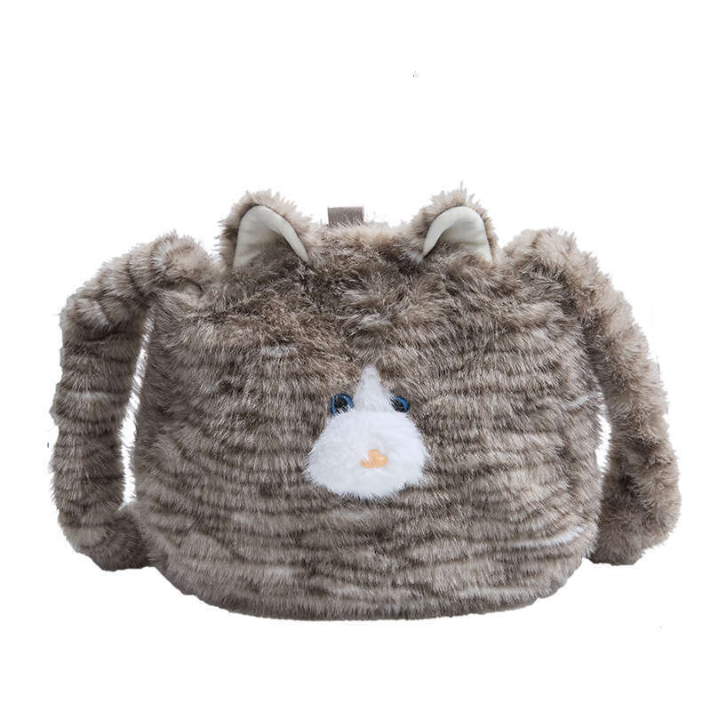 Plush cat tote bag, large capacity handbag, 2024 new cute and fun personalized shoulder crossbody bag