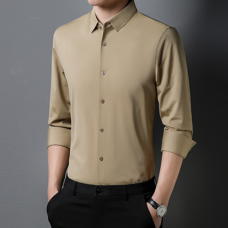M12214 Spring men's seamless shirt long sleeves middle-aged and young men's shirt solid color