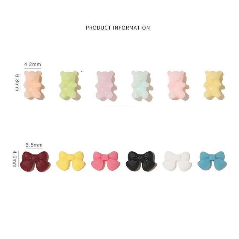 30pcsBag Kawaii Mini Bear Bow 3D Cute Nail Art Decorations Macaron Matte Bears Nails Charms ns DIY Resin Accessories 241213