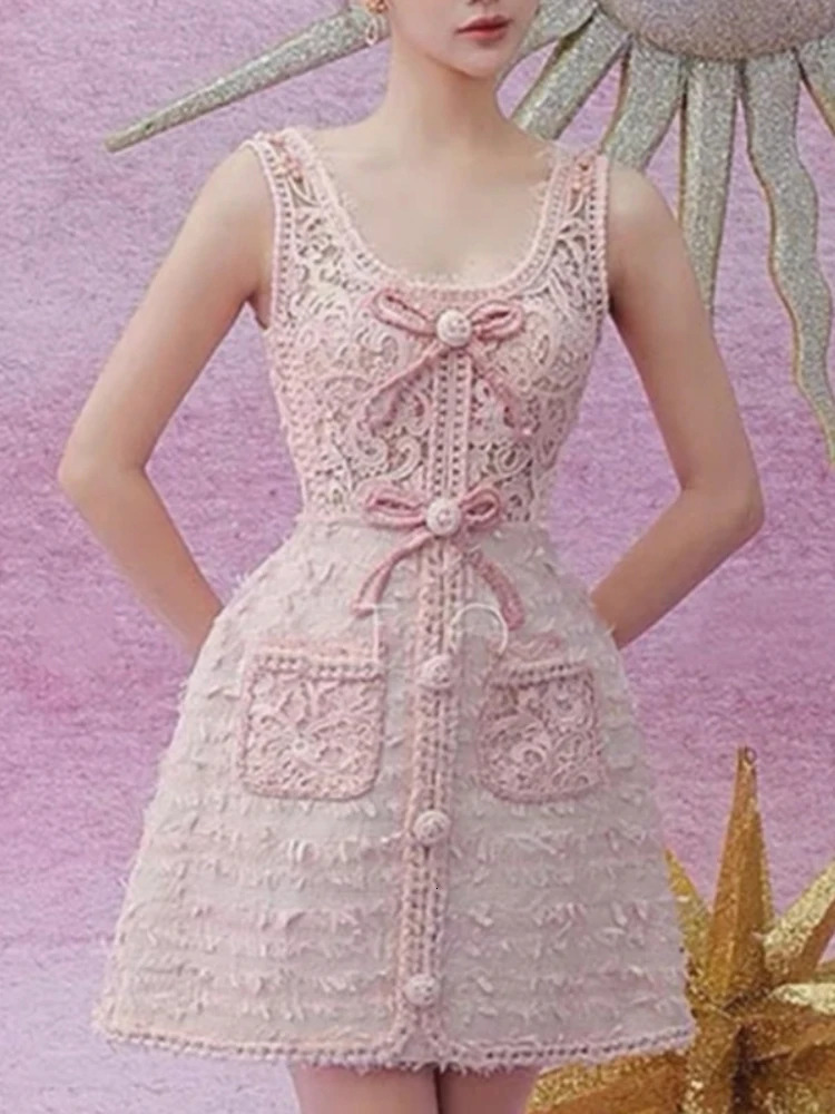 DEAT Elegant 2piece Set 3D Floral Coarse Felt Short Coat Sliding Bow Aline Dress Party 2025 Spring Style 35Z1414 241211