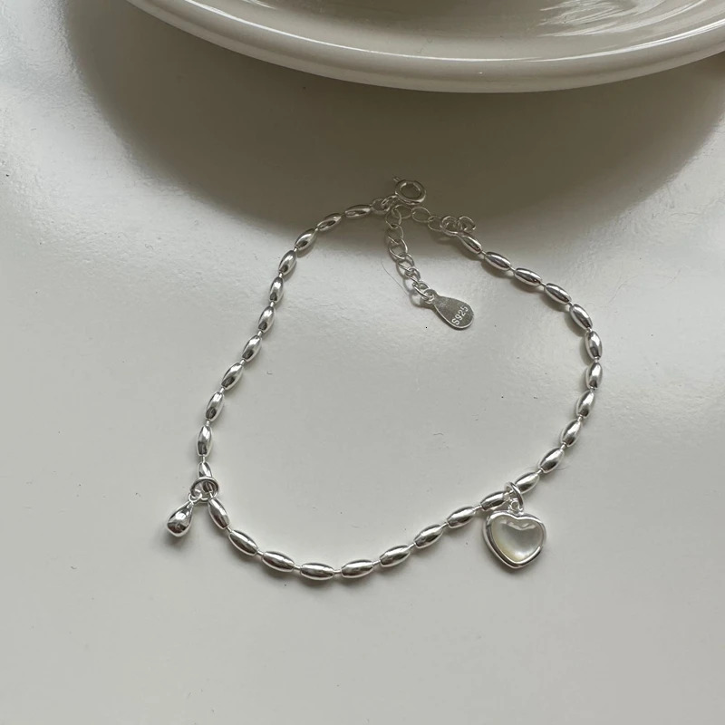 Silvology Genuine 925 Sterling Silver Olive Bead Shell Heart Bracelets for Women Elegant Waterdrop Bracelets Fine Jewelry 241220