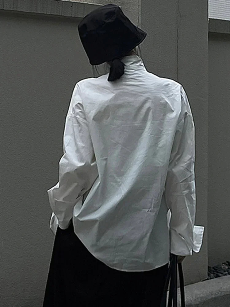 XITAO Solid Belt Shirts Woman Korea Spring Arrival Personality Fashion Loose Vneck Full Sleeve Casual FBB1679 241218