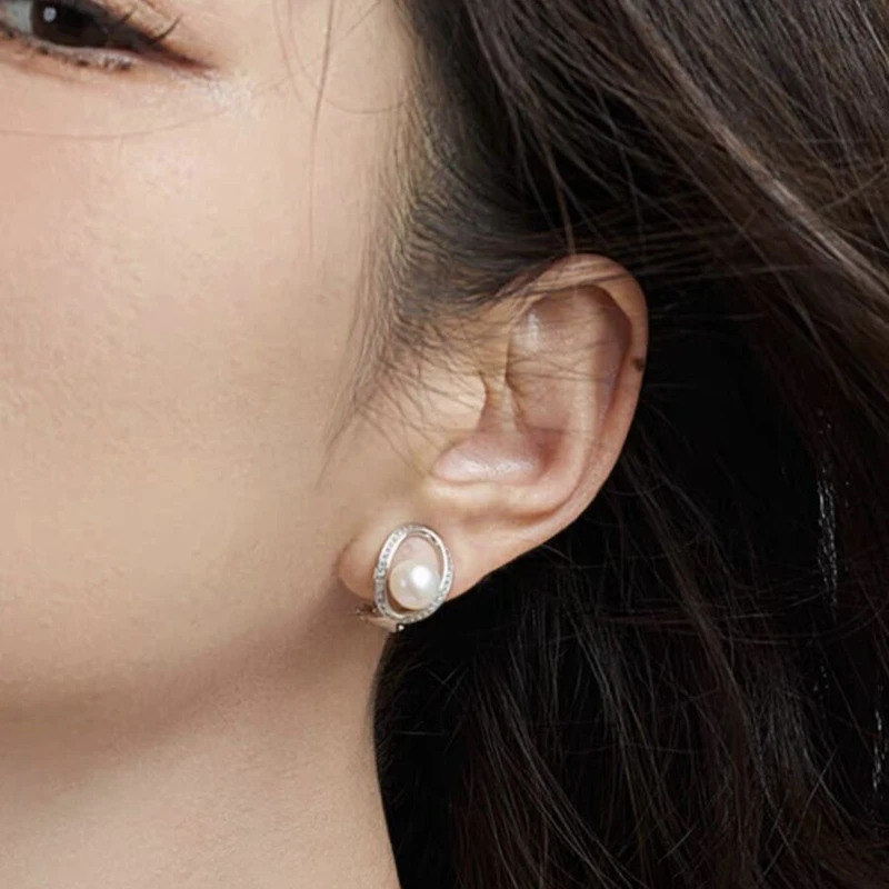 100% Natural Freshwater Pearl Ear Clip Earrings Without Ear Holes Temperament INS Style Diamond Zircon Fashion Gift 241220