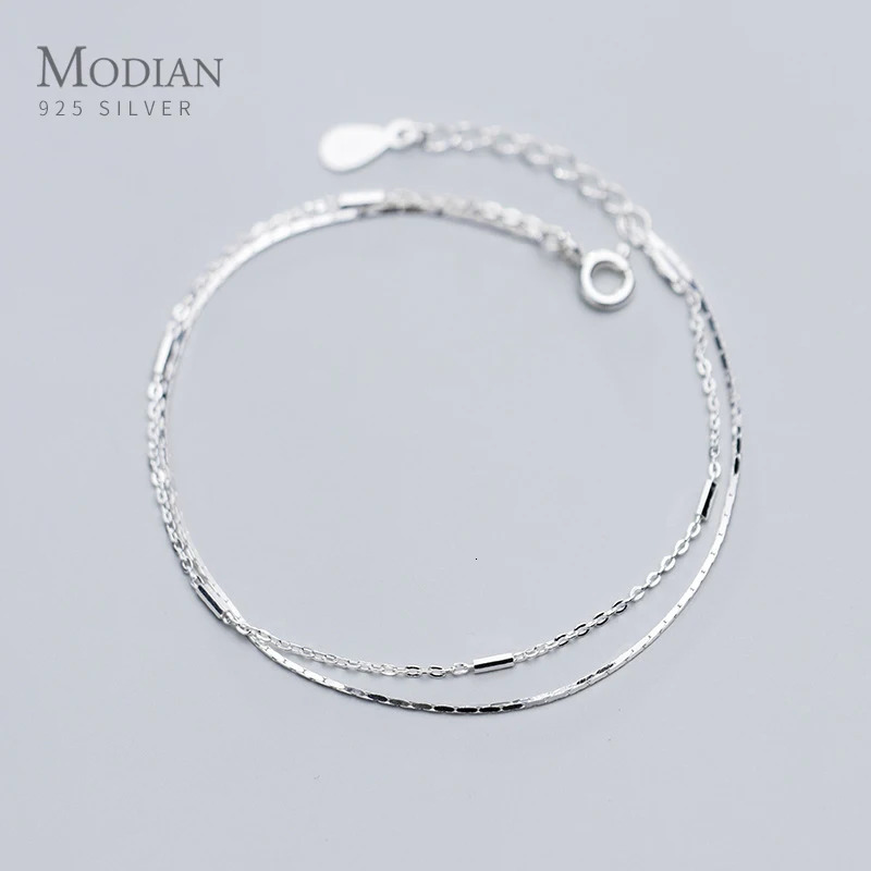 MODIAN 925 Sterling Silver Fashion Double Layer Rose Gold Color Geometric Link Chain Bracelet For Women Fine Jewelry 241220