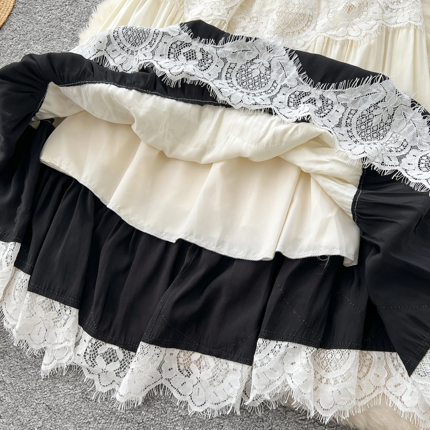 French Chic Vestidos De Fiesta Slash Neck Spaghetti Strap Vintage Dress Women Lace Patchwork Dresses Summer Dropshipping 2025