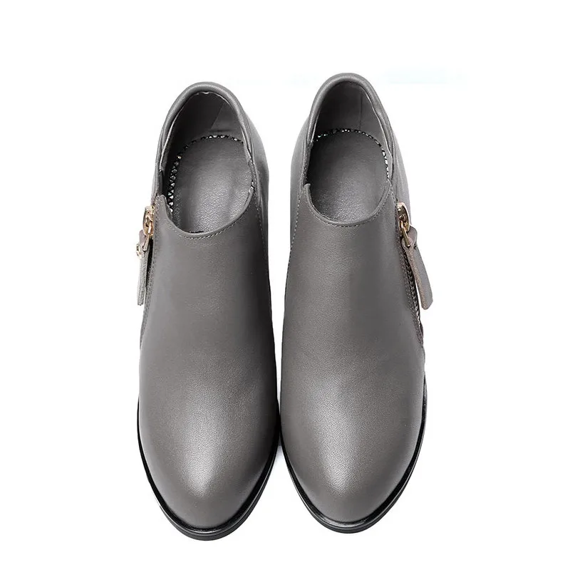 Genuine Leather Woman Shoes Autumn Deep Mouth Singles Shoes Cowhide Thick with Large Size of Dress Shoes