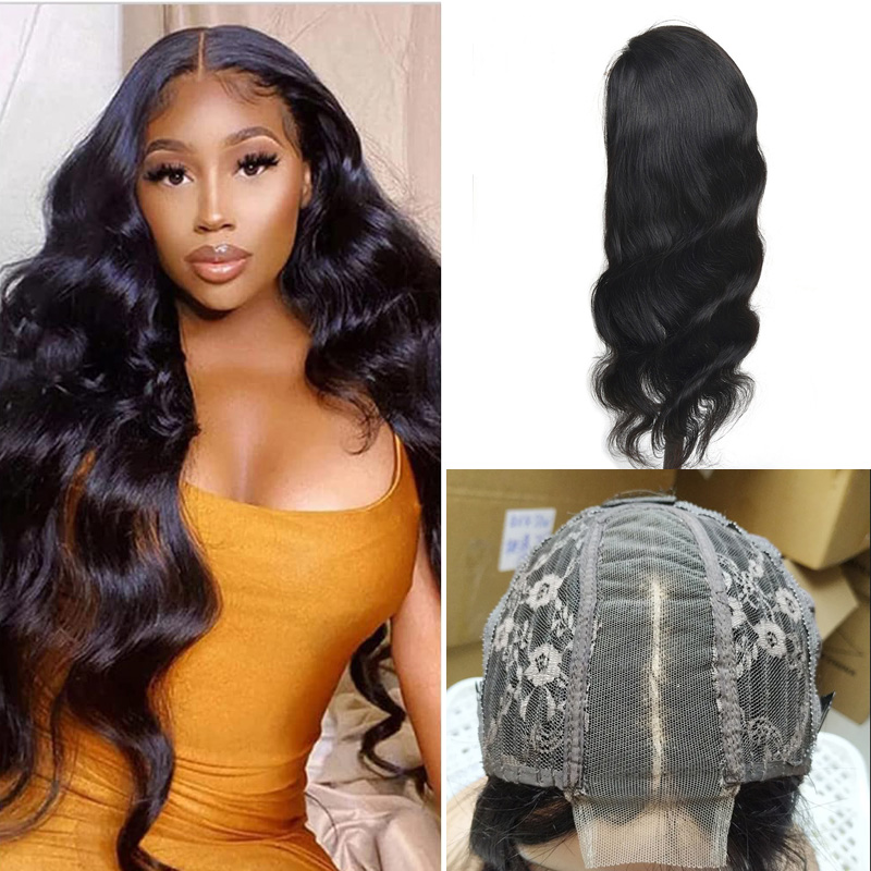 Peruvian 100% Human Hair Body Wave 2X6 Lace Closure Kim Wig 2*6 Wigs Natural Color 180% Density 10-34inch Middle Part