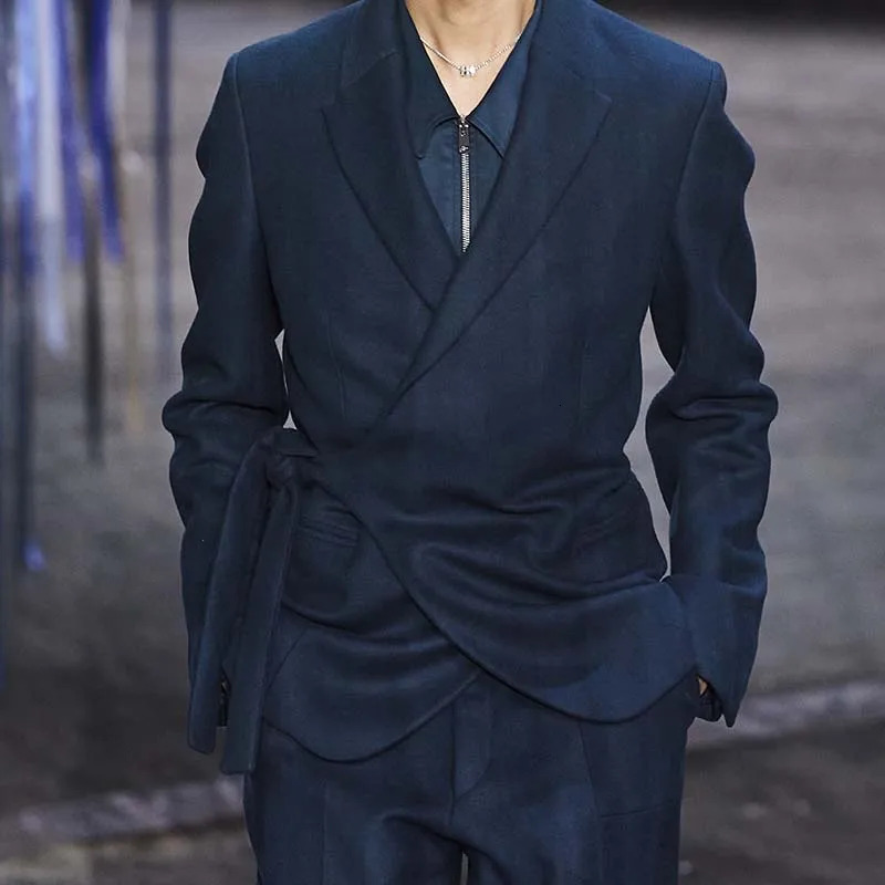 Mens Loose Casual Suit Coat Japanese Retro Large Size Trendy Versatile Dark Gray Blue 241218