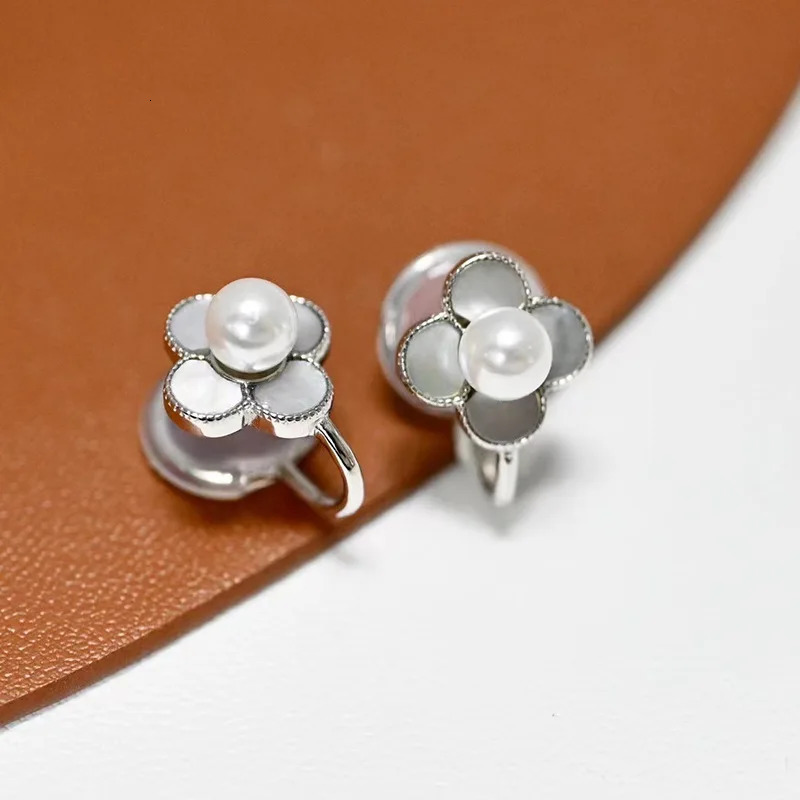 MeiBaPJ 5-6mm Natural Round Pearls Fashion Clip Earrings 925 Silver Fine Wedding Jewelry for Women DIY Empty Tray 241220