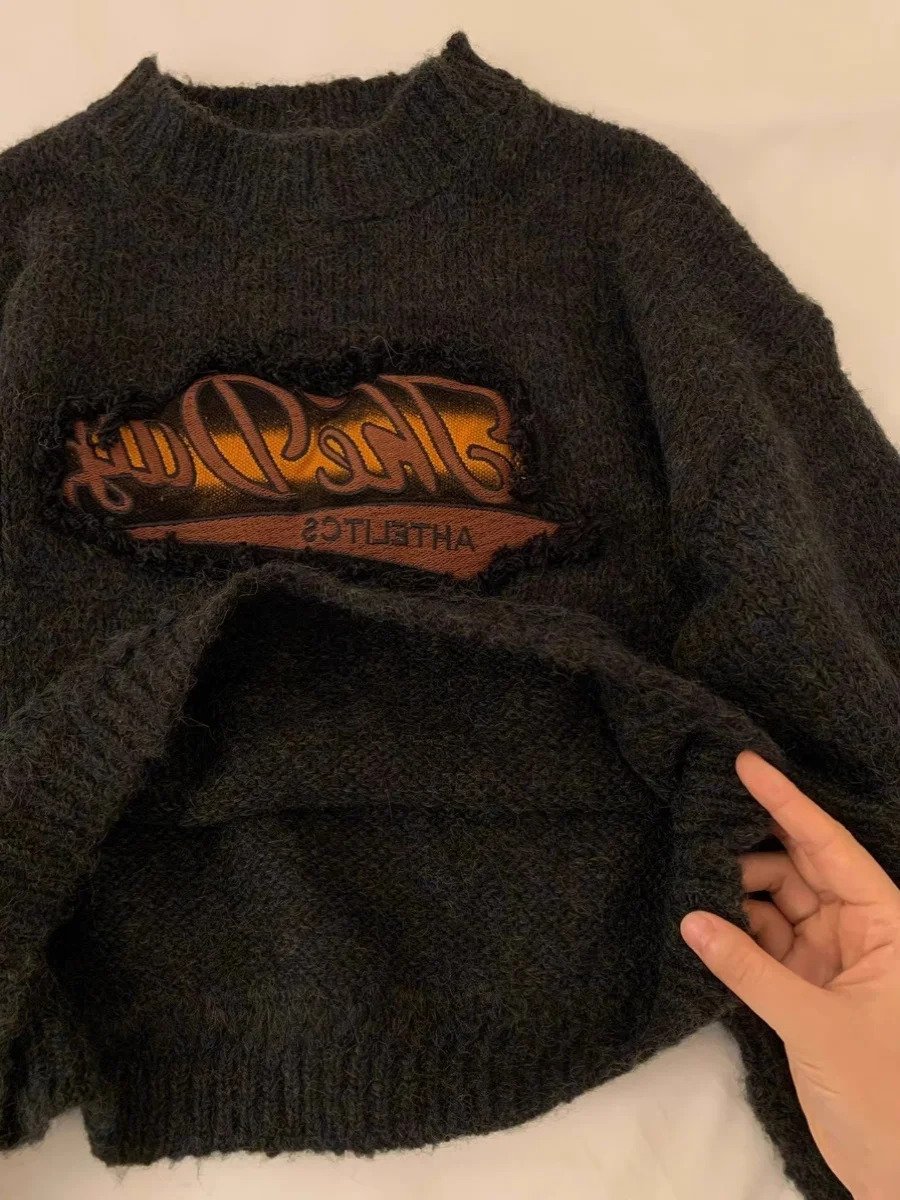 Women Grey Pullover Knitted Sweater Haruku 90S Aesthetic Y2k Long Sleeves Sweaters Fashion Vintage 2000S Clothes Autumn