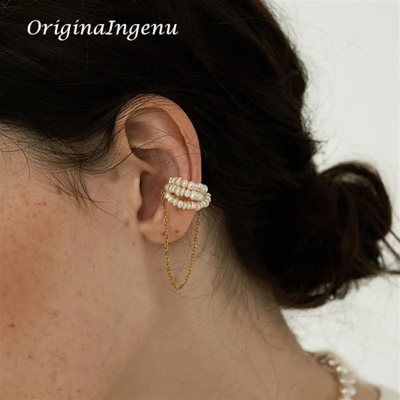 14K Gold Filled Ear Cuff Natural Pearl Jewelry Handmade Magnetic Buckle Earrings Vintage Accessories Tarnish Resist Earrings 241220