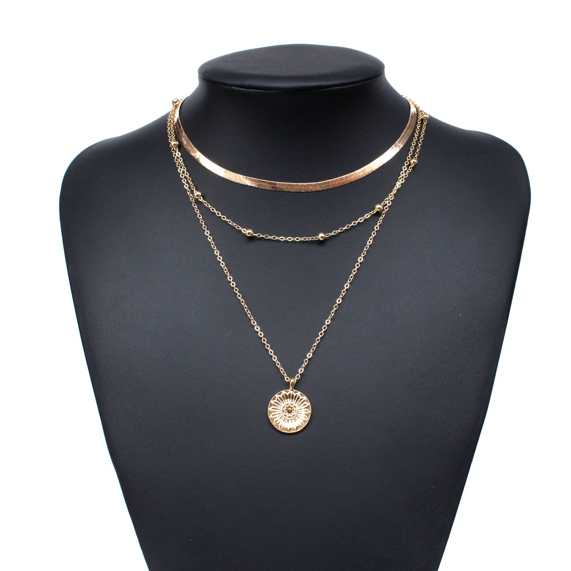 Silver Plated Three-Layer Round Necklace Snake Chain Charm Ball Chain Party Gift For Women's Exquisite Jewelry Stainless Steel Crystal Peal Gold 