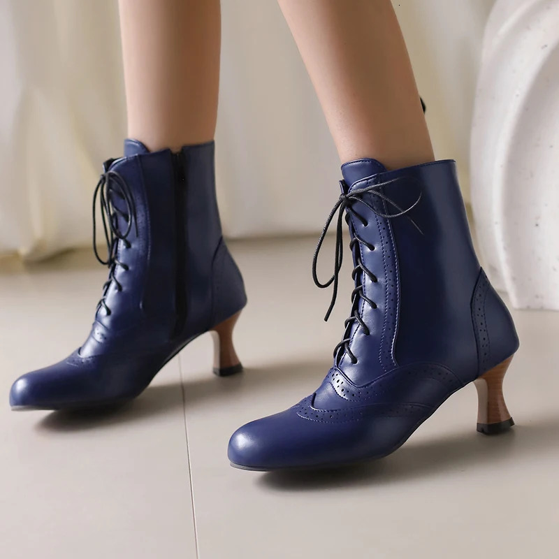 Womens Boots Victorian Retro Ankle Boots Kitten Heels Shoes 2024 Autmn Winter Burning Holes Lace Up Cosplay Shoes 241213