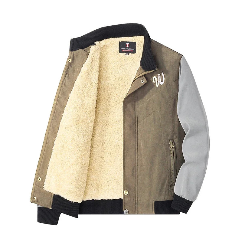 Mens Winter Lambswool Trench Coat Plus Velvet Thickened Warm Fleece Lined Baseball Jacket Men Streetwear Stand Collar Jacket Men 241216