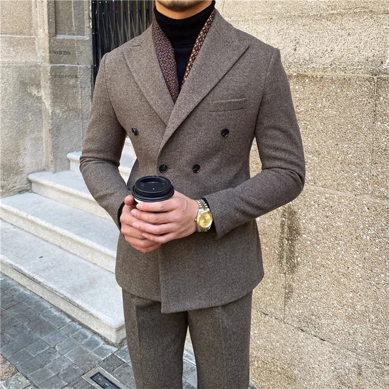 Mens 2 Pieces Suit Business Formal Casual Double Breasted Slim Fit Suits Party Wedding Dress Costume Male 241220