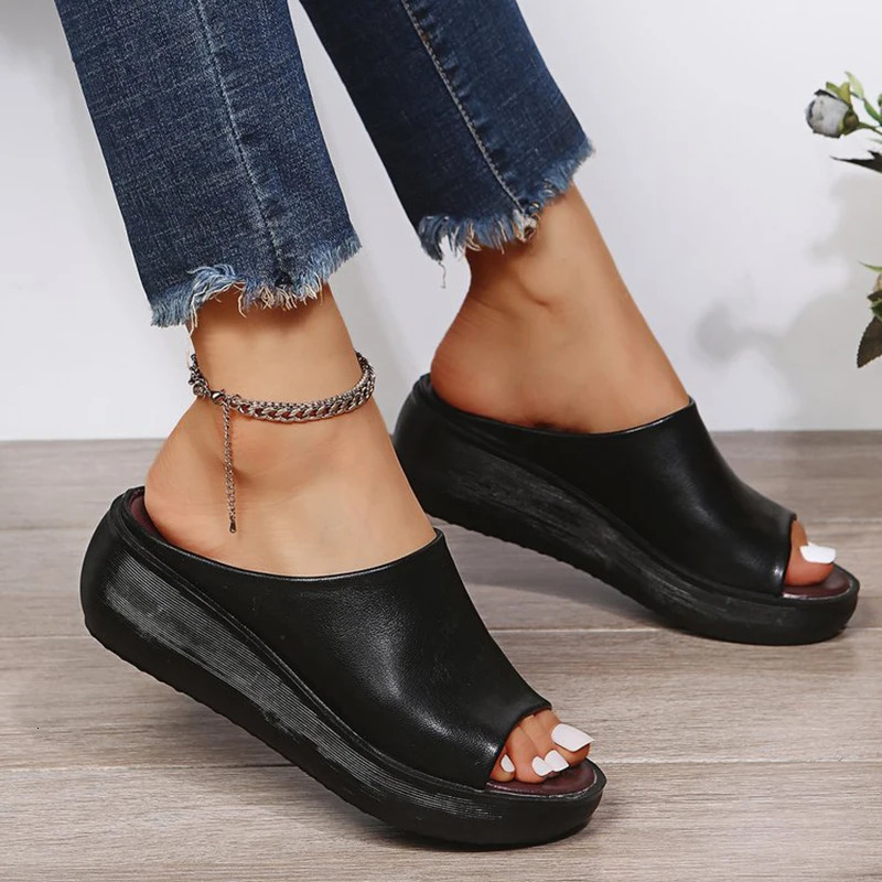 Women White Sandals Summer 2024 New Retro Wedge With Fish Mouth High Heels Thick Bottom Women's Shoes Large Size 44
