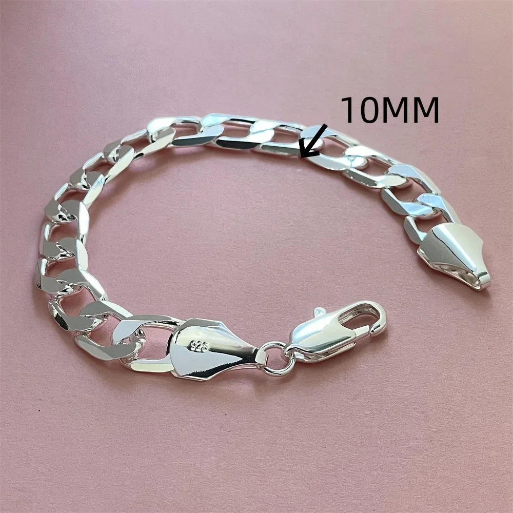 925 Sterling Silver Bracelet 10MM Cuban Sideways Chain Fashion n Exquisite Jewelry For Men Women Party Wedding Gifts 241214