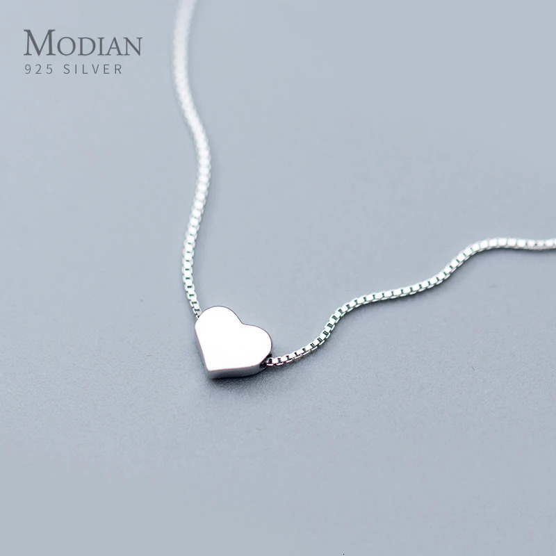 Modian Minimalist Sterling Silver 925 Hearts Pendant Necklace for Women Fashion Box Chain Necklace Fine Jewelry Accessories 241220