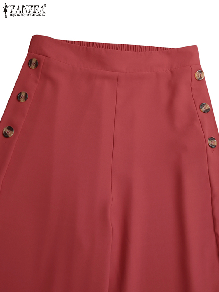 2023 Summer Casual Suit Pants ZANZEA Elegant OL Women Wide Leg Pant Capris Solid Trouser Oversized High Waist Pantalon Palazzo