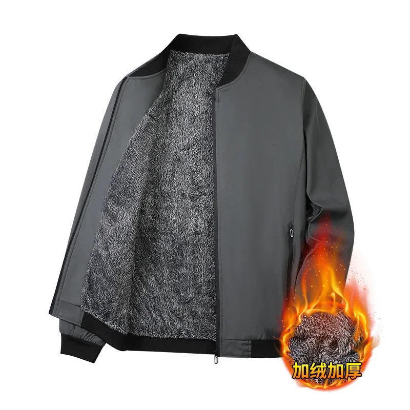 Thermal Fleece Baseball Collar Jackets for Men Solid Color Mens Winter Jacket Thick Warm Casual Jacket Mens Business Coat 241216