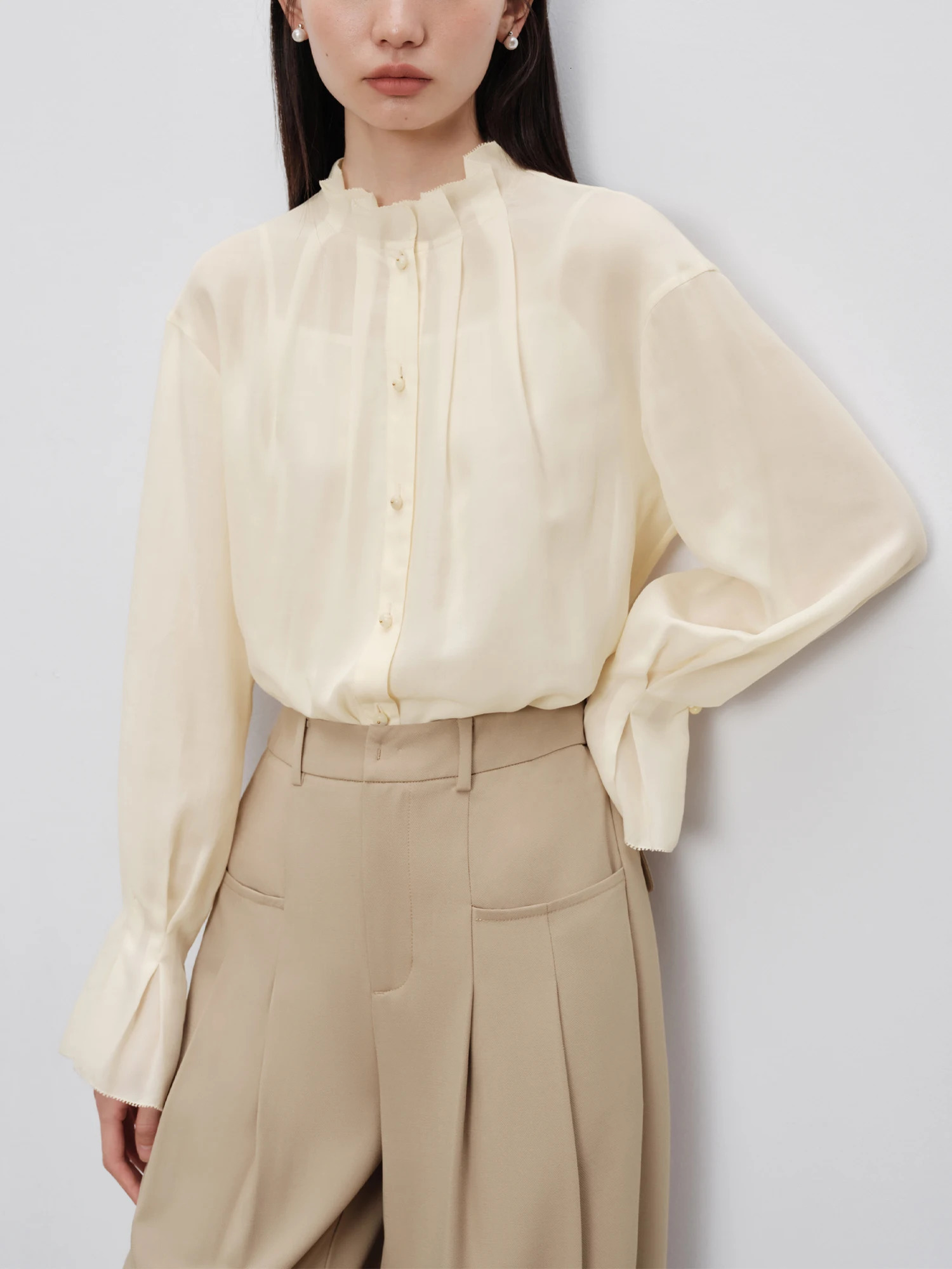 ZIQIAO Mulberry Silk French Style Elegant Versatile Shirt For Women Autumn Casual Lotus Sleeve Office Top 24ZQ93034 241218