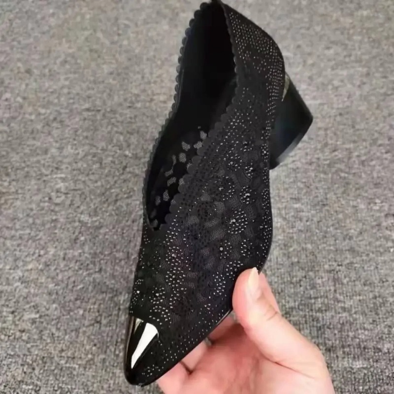 2024 Spring/Summer/Autumn Water Dia High Heel Pointed Black Bow Women's Mesh Hollow Fashion Shoes