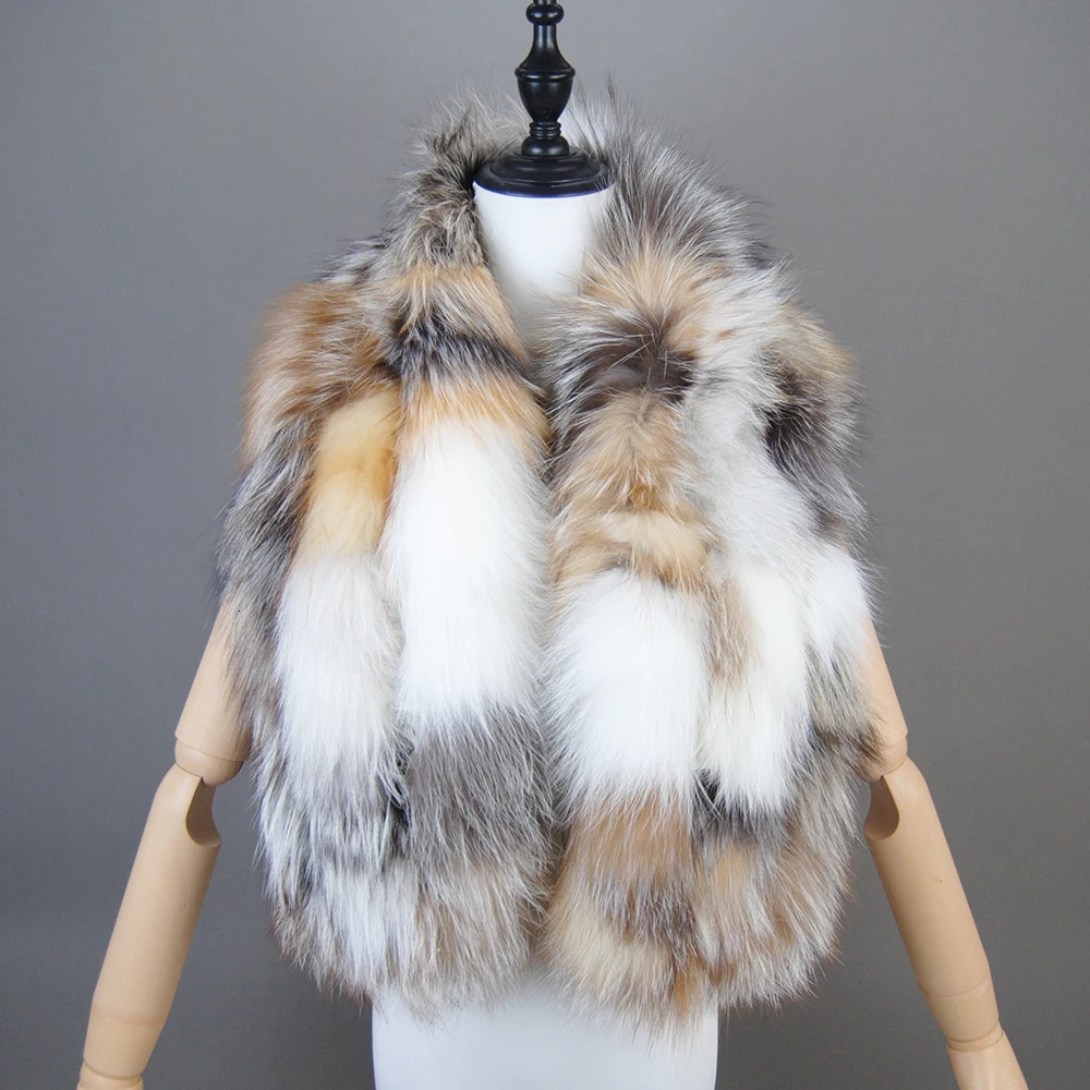 Women Winter Warm Natural Fox Fur Scarf Ring Knit Real Fox Fur Lady Fashion Neckerchief Scarves Women Real Fur Bandana 241220