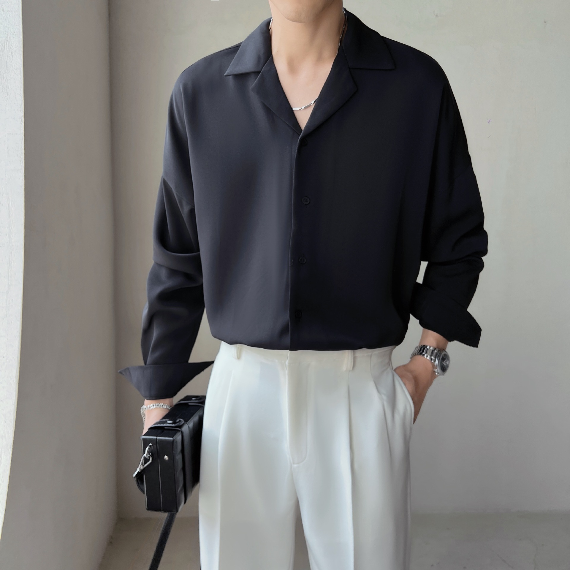 M12211 2024 autumn new men's business slim striped shirt Korean style clothes