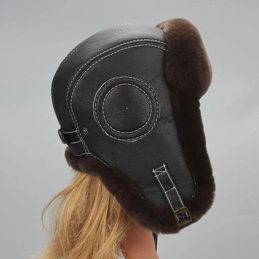 Winter ski hat Russian hat mens warm earmuffs thick earmuffs Rex rabbit skin Lei Feng hat unisex hat 241220