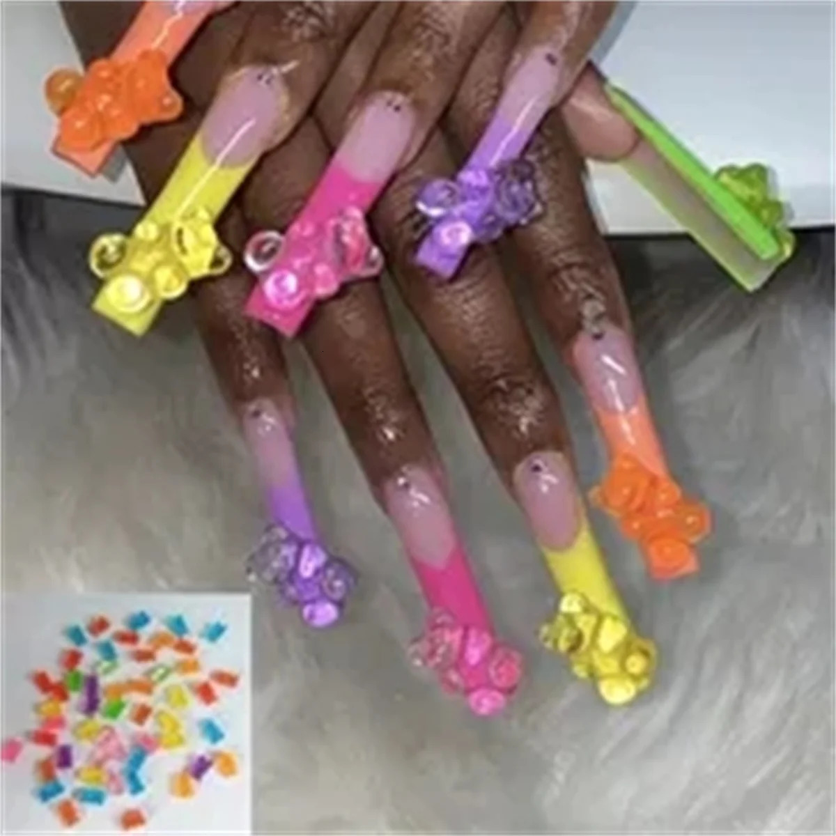 One Box Cartoon Gummy Jelly Resin Bear Nail Art Charms Kawaii Acrylic Love Nail Rhinestones Decorations DIY Colorful Accessories 241220