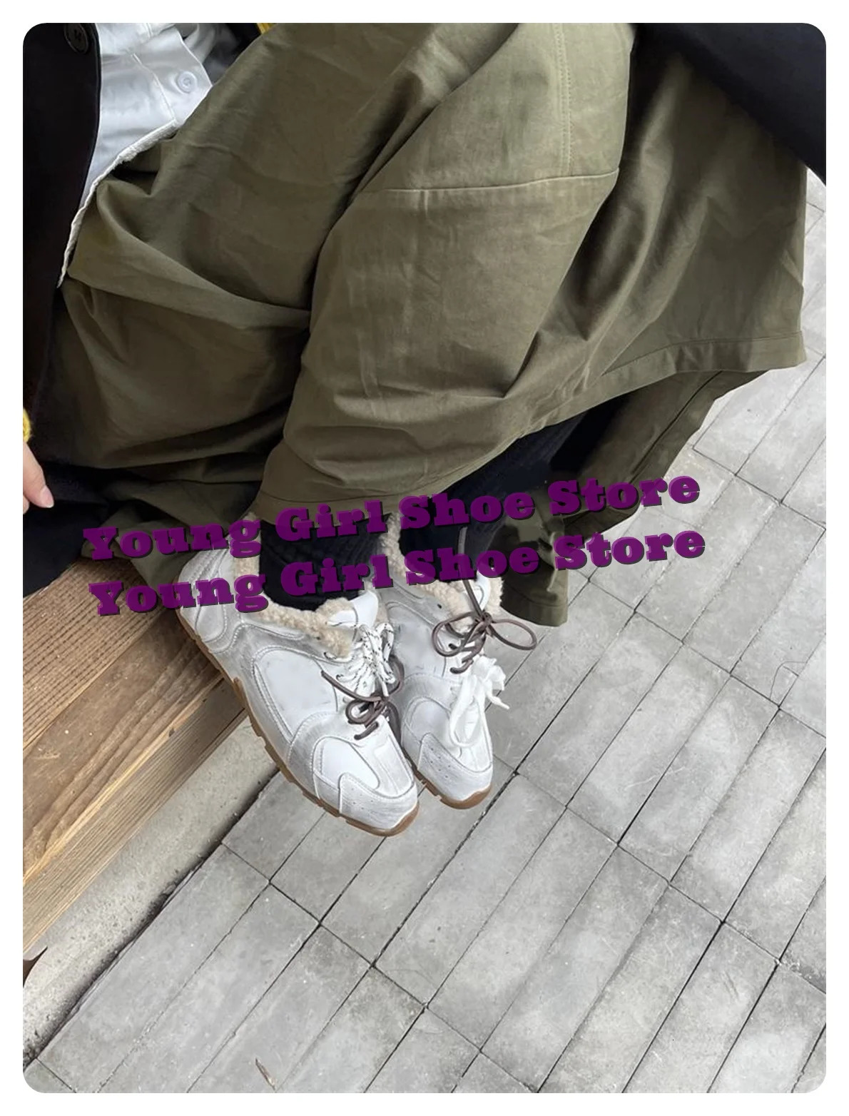 Plain canvas shoes sports shoes fur insulation winter high thickening rough surface casual fashion street womens clothing 241213