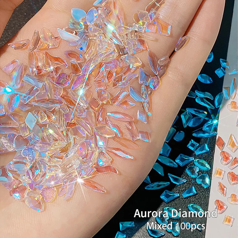 100Pcs Mix Rhinestone Crystal AB Charm Nail Art Flatback Gems for 3D Decorations Glitter Manicure Nail Gems DIY 241223