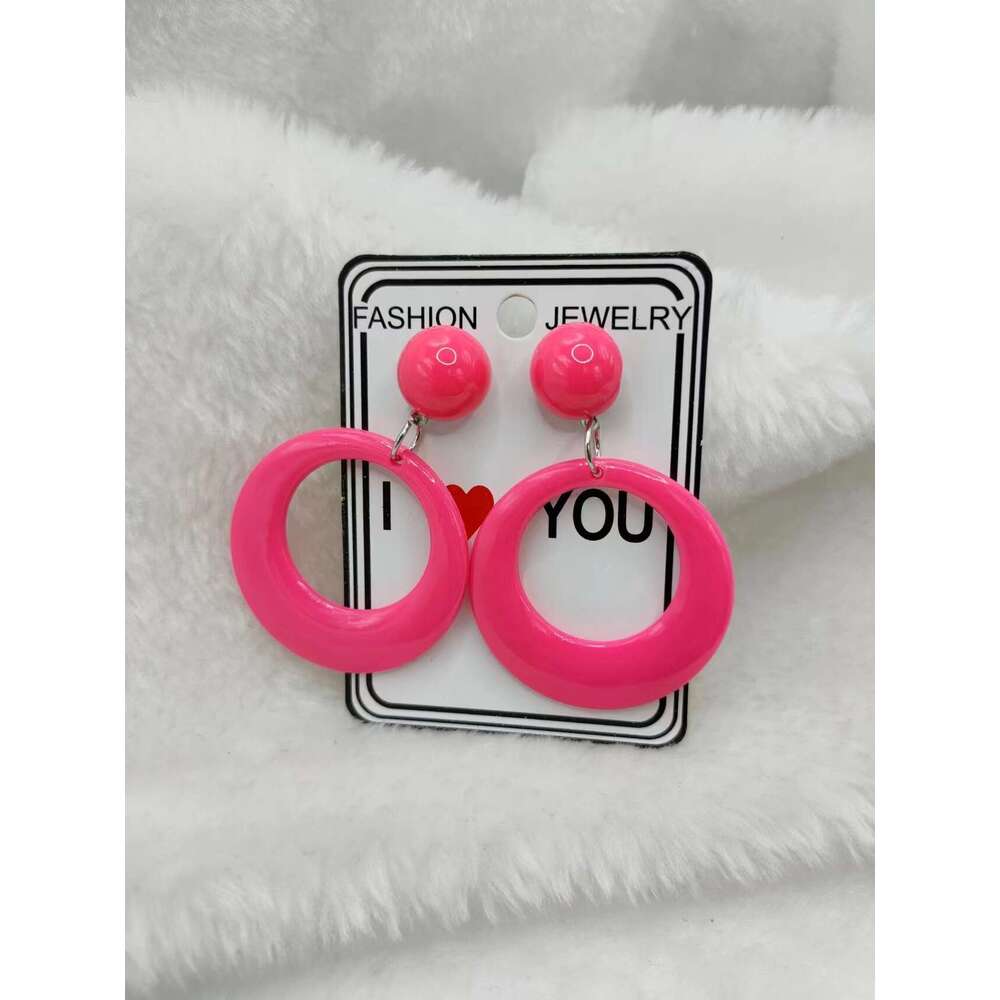 Small round plastic fluorescent earrings, party exaggerations, fashionable clothing, trendy