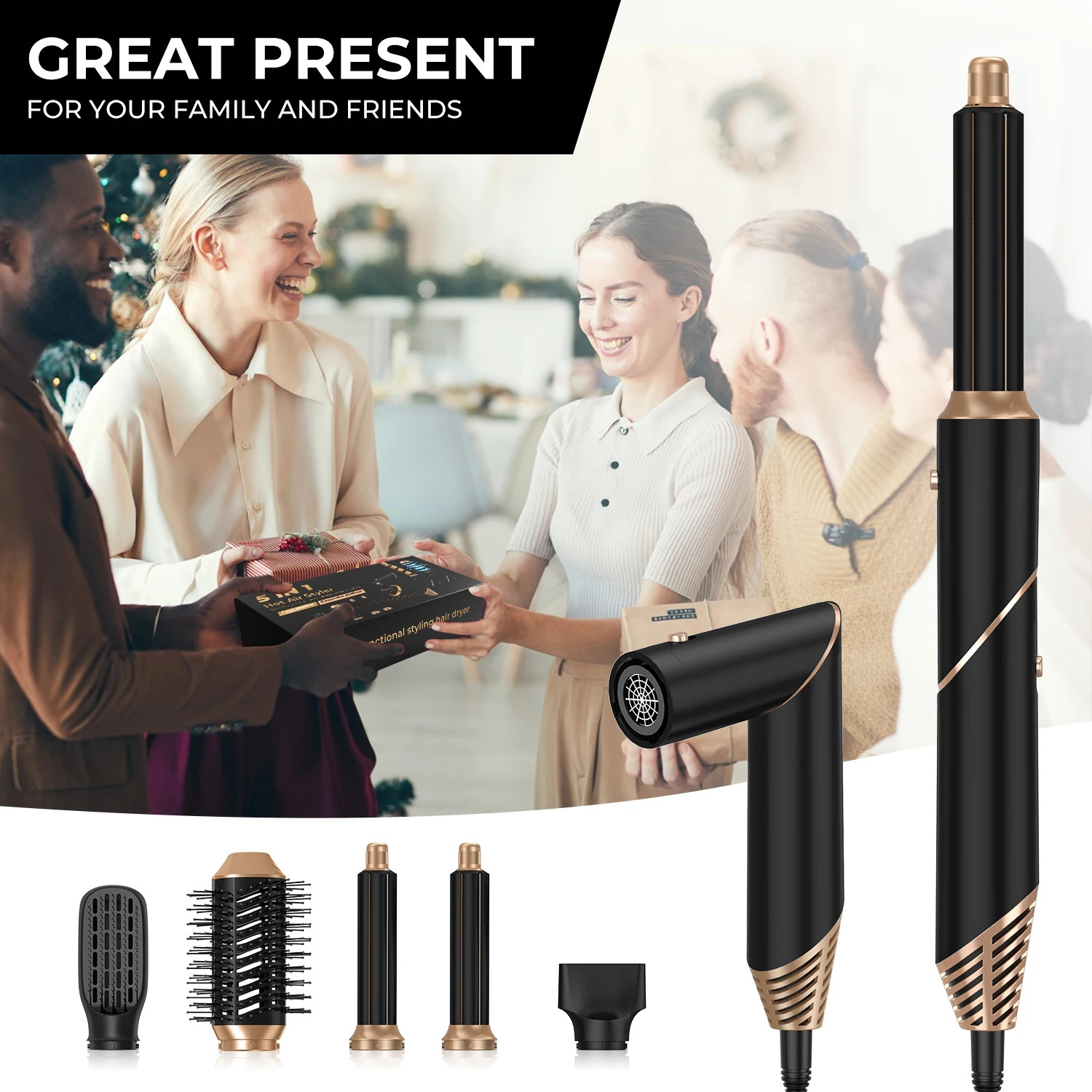 Hair Dryer Brush 5 in 1 Multifunctional Electric Comb Negative Ion Straightener Comb Curling Iron Detachable Hair Dryer 241223