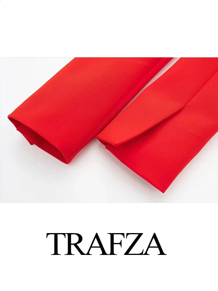 TRAFZA Women Red Slim Cropped Coat Casual Stand Collar Long Sleeve Jacket Vintage Solid Woman Fashion Y2k High Street Outerwear 241223
