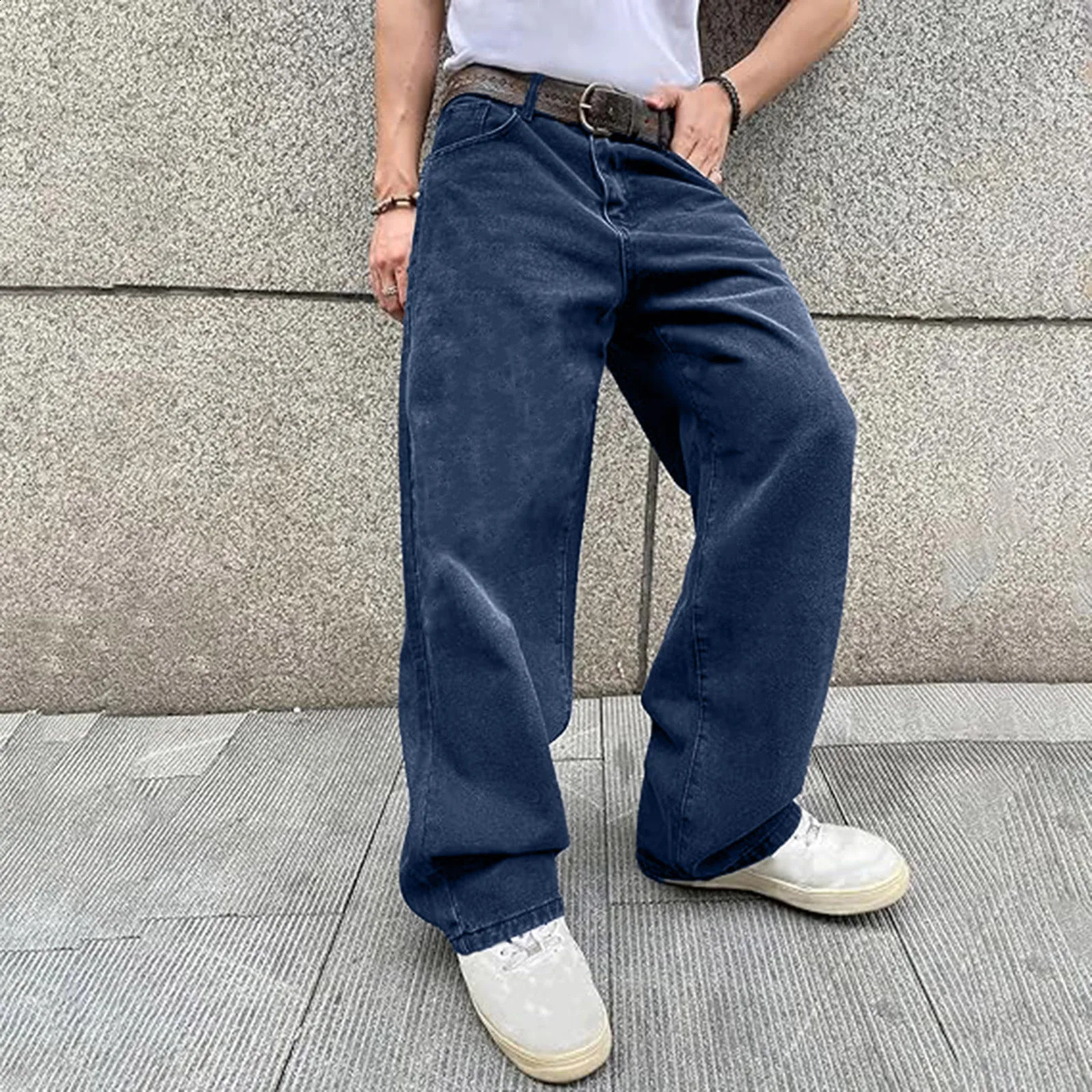 MenS Hip Hop Jeans Wide Leg Baggy Denim Pants Casual Loose Fit Long Trousers Streetwear Sophisticated Trendy Vintage Botttom 241223