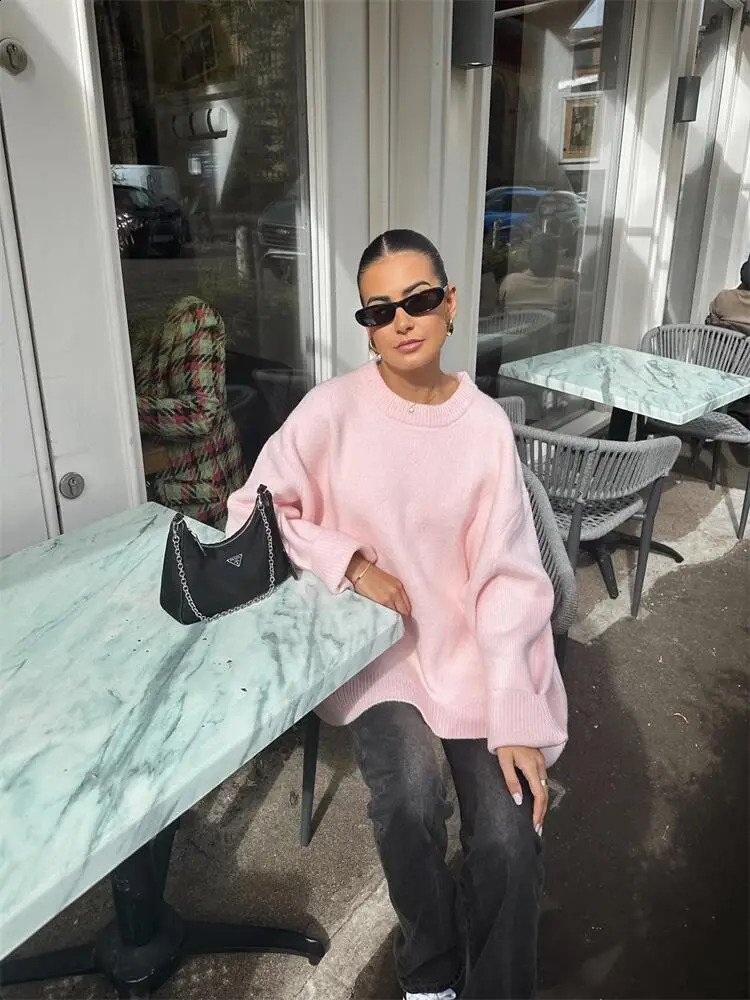 Women Sweaters Knit Basic Pullover Long Sleeve Round Neck Solid Spring Streetwear Knitwear Loose Elegant Jumper Female Tops 241223