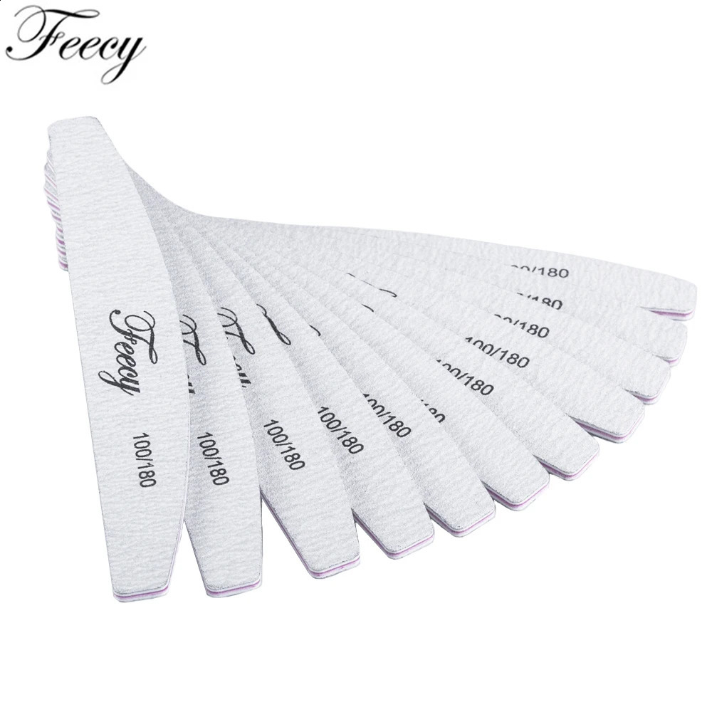 30Pcs/Lot Nail File Buffer 100/180 Grit Half Moon Double Side Sandpaper Nail Sanding Grinding Gel Nail Polish Nail Manicure Tool 241223