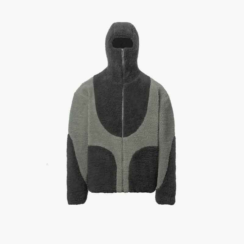 Overseas ins new color blocked stand up collar jacket men's women's fleece zipper letter embroidery warm autumn and winter hoodie Y2K