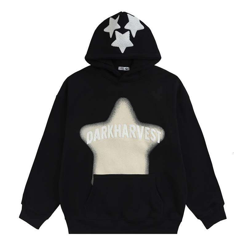 High Street American style fleece spray painted towel embroidered men's trendy brand loose niche design hoodie