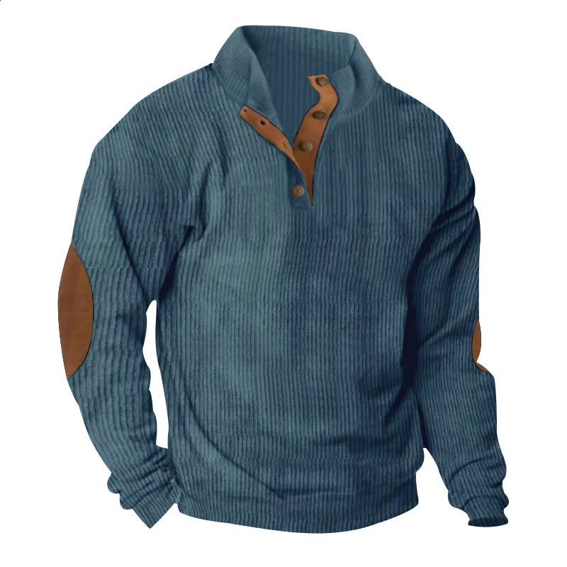 Spring and Autumn casual mens sportswear with standing collar long sleeved patches work straps Corduroy comfortable mens clothing 241223