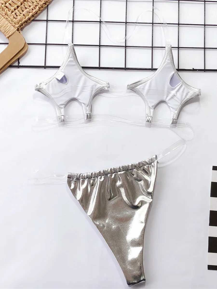 Sexy Micro Bikini 2024 Women Pentagram Design Transparent Swimwear Neon Clear Strap See Through Thong Swimsuit Traje De BaoXJ241223