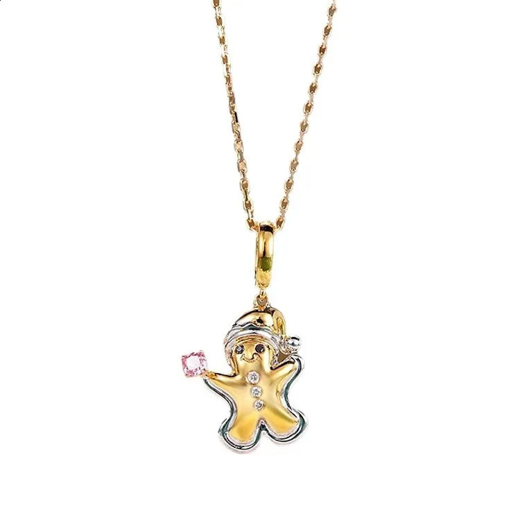 925 Sterling necklace gingerbread man necklace color coded cute soft cute exquisite versatile gift women 241220